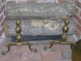 Brass Andirons with Flame Finial