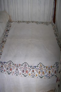 White Quilt with Crewel Border